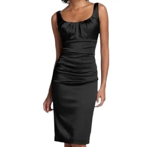 Suzi Chin for Maggy Boutique Black Satin Ruched Cocktail Dress 4P Old Money Y2K - Picture 2 of 6